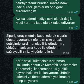 İade Reddedildiği İçin Kalitesiz Ve Yanlış Bedenli Ürün Şikayeti