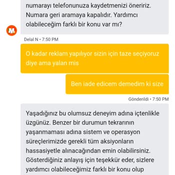 Taze Fasulye İstediğimde Kartlaşmış Ürün Gönderildi Ve İade Talebi İstenmeden Açıldı