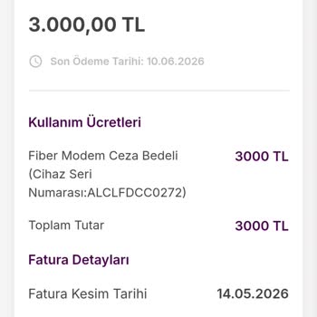 Modemi İade Ettim, İki Defa 3 Bin TL Ceza Faturası Kesildi Ve İptal Talebi