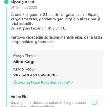 Sürat Kargo İle Gönderilen Tulumun Kaybolması Ve Ücretin Alınmaması