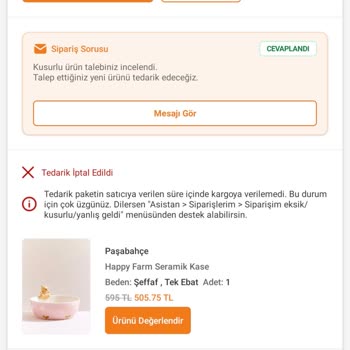 Kırık Gelen Happy Farm Kasesi İçin Değişim Ve İade Talebi