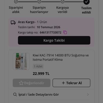 N11'de Portatif Klima İade Kodu Oluşturulamıyor