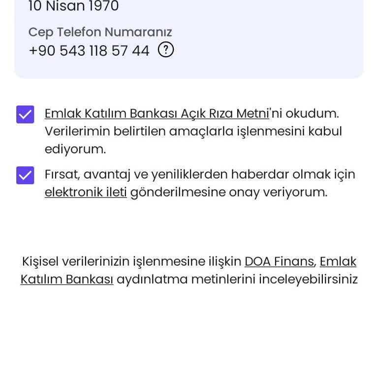 Doa Finans Katılım Üyeliği İçin Kod Gönderme İşlemi Başarısız
