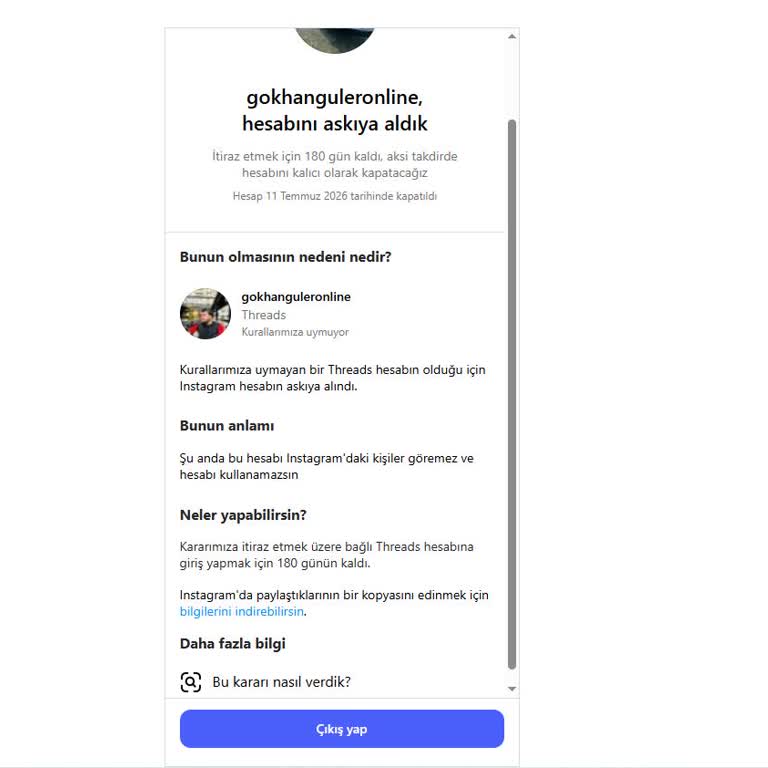Kurallara Uymayan Threads Hesabı Nedeniyle Tüm Sosyal Medya Hesaplarım Askıya Alındı