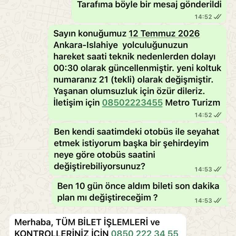 Onaysız Saat Ve Koltuk Değişikliği Nedeniyle Mağduriyet