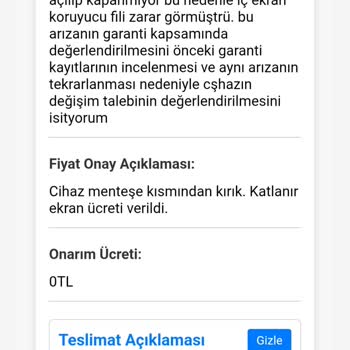 Tecno Phantom V Flip 5G Menteşe Arızası İçin Garanti Reddi Ve 25.409,45 TL Ücret Talebi