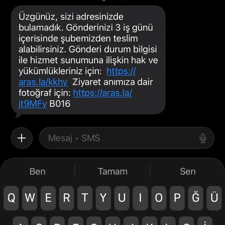 Aras Kargo Teslimat Girişimi Yapmadı Ve Yanıltıcı SMS Gönderdi