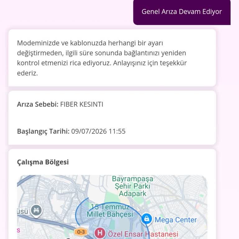 İstanbul/Esenler'de Fiber İnternet Kesintisi Ve Ücret İadesi Talebi