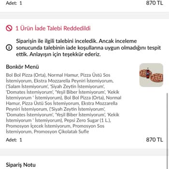 Talep Edilen Malzeme Çıkarma Göz Ardı Edildi, İade Reddi Açıklamasız