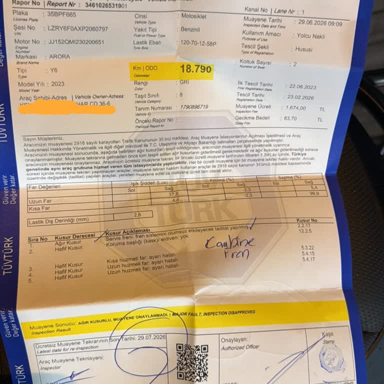 Yetkili Servisin Yazılı Onay Almadan CBS İptali Motosikletimin Muayenesini Engelledi