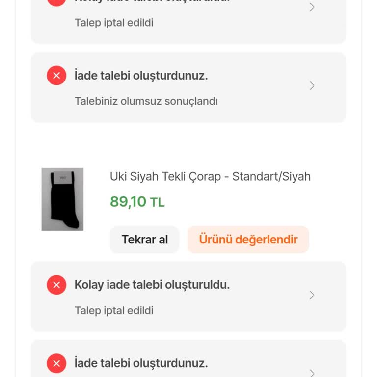 Çoraplar Teslim Edilmedi Ve İade Süreci Reddedildi