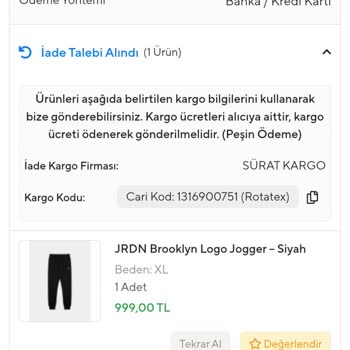 Kısa Gelen Eşofman Altının İadesinde Kargo Ücreti Talebi Haksız