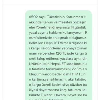 Kısa Gelen Eşofman Altının İadesinde Kargo Ücreti Talebi Haksız