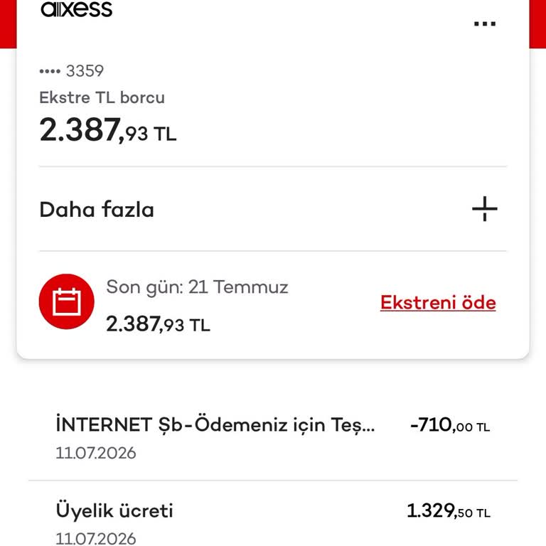 Axess Kredi Kartı Aidatı 1.330 TL İçin Tam İade Talebi