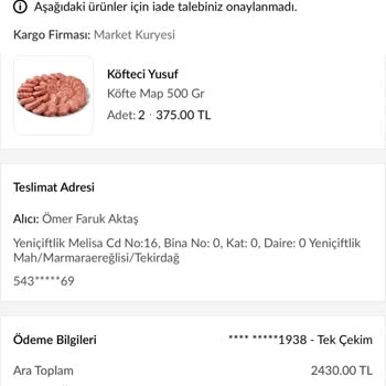 Tarihi Geçmiş Ve Bozuk Köfte Üzerine İade Talebinin Reddedilmesi