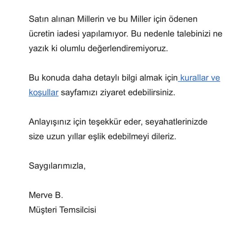 Türk Hava Yolları’nın Mil Transfer Ücreti İadesi Reddi