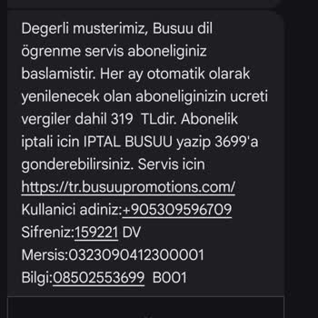 İzinsiz Busuu Aboneliği Ve 319 TL Ücretlendirme İptali Talebi