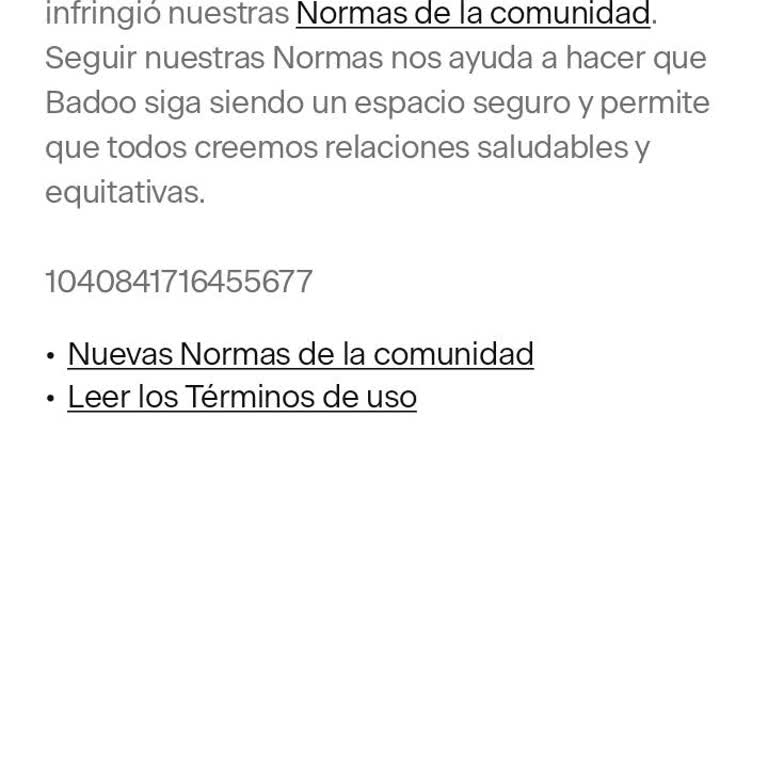 Bloqueo injustificado de cuenta Badoo, solicito revisión y reactivación