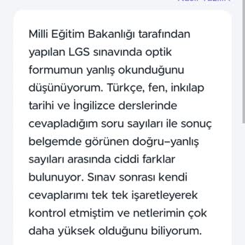 Optik Form Yanlış Okunduğu İçin LGS Puanım Düşük