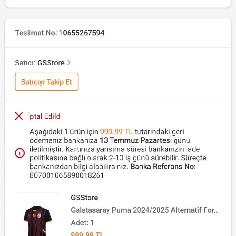 GS Store'dan İptal Edilen Siparişin Fiyatı 1000 TL'den 1700 TL'ye Çıktı