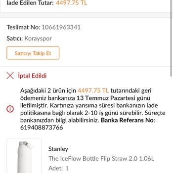 Stokta Olmayan Ve Kusurlu Ürün Satışta Siparişim İptal Edildi