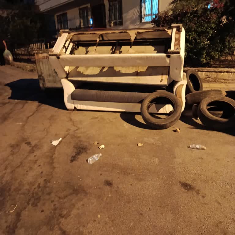 Belediyeden Çöp Konteynerinin Yanına Bırakılan Eski Kanepe Ve Lastiklerin Hızlıca Alınması Talebi