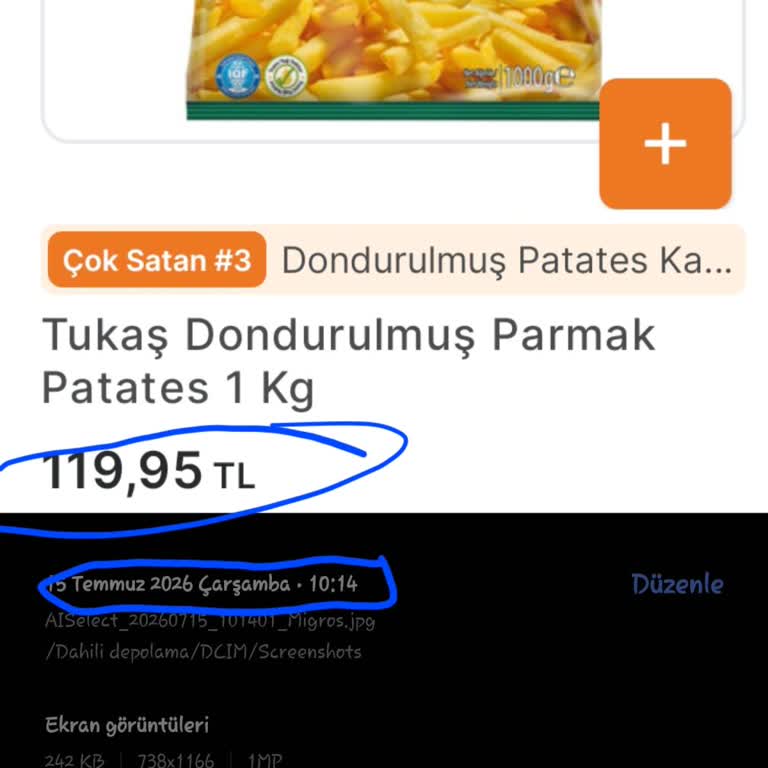 Migros Sanal Market’te Dondurulmuş Patates Fiyatı %71 Artışı Açıklama Talebi