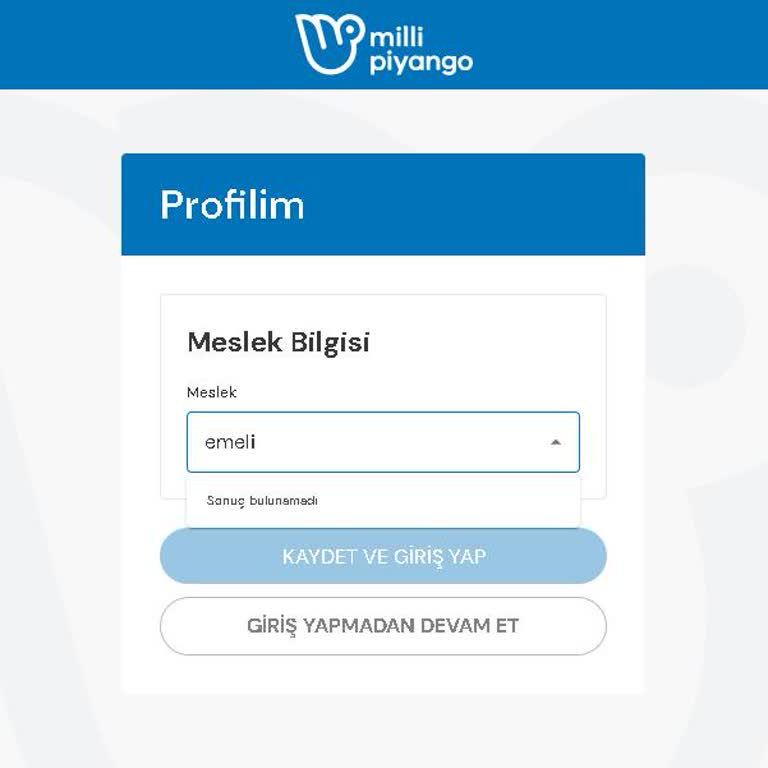 Meslek Alanı Seçilemediği İçin Giriş Yapılamıyor