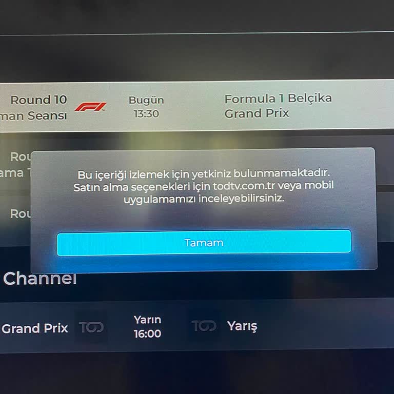 Tod TV Süper Dolu Paketi Görünmüyor, Formula 1 İzleme Yetkim Yok