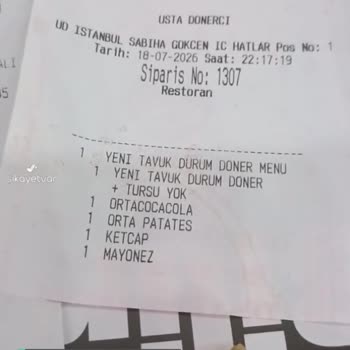 Sabiha Gökçen Havaalanı Usta Dönerci Hatalı Sipariş
