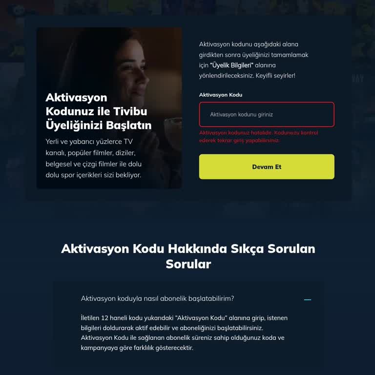 Aktivasyon Kodu Hatalı Olduğu İçin Tivibu Go Süper Paketi Kullanılamıyor