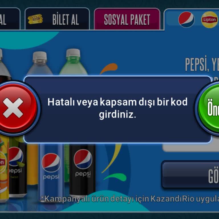 Pepsi Şişe Kapak Kodları Okey Plus’ta Kabul Edilmiyor