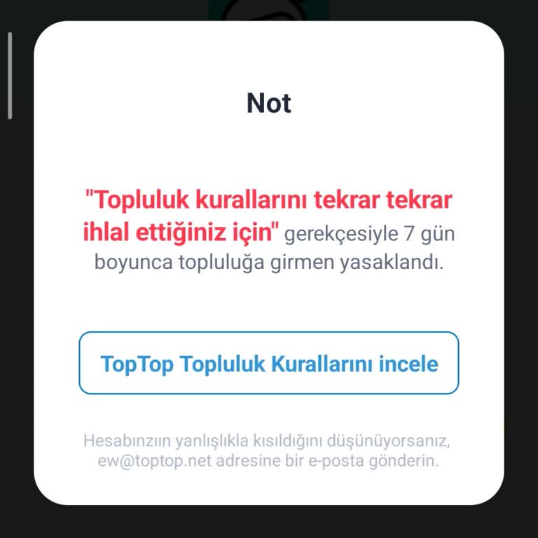 Toptop Haksız Yere Kalıcı Ban Ve Hesap Geri Açma Talebi