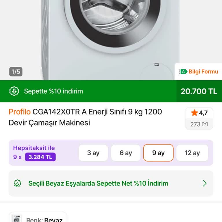 Hepsiburada'da Sepete Eklenemeyen Çamaşır Makinesi Fiyatı Yanıltıcı