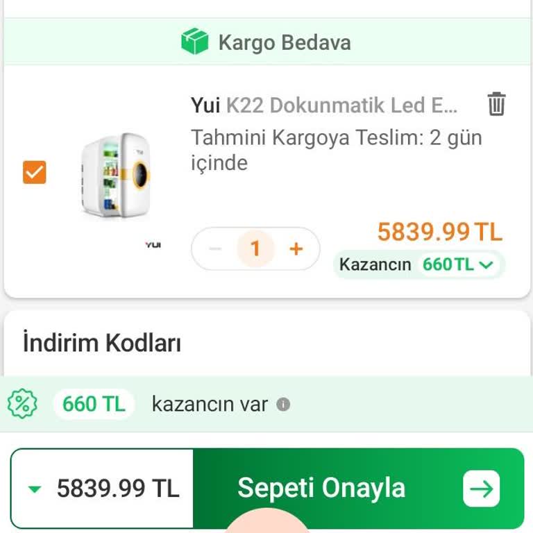 Sipariş Edilen 22 Litre Buzdolabı Yerine 20 Litre Gönderildi Ve Fiyat Farkı İadesi Talep Edildi