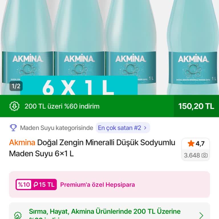 Trendyol’da Akmina Sade Maden Suyu İçin 799 TL Fiyatı Tüketiciyi Aldattı