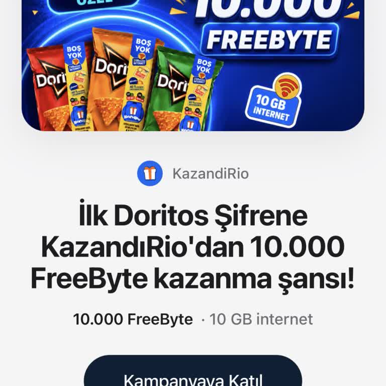 Doritos Kampanyasında Verilen 10 Bin Freebyte İnternet Hediye Edilmedi