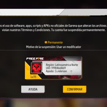 Cuenta Garena Free Fire suspendida, solicito revisión y reactivación