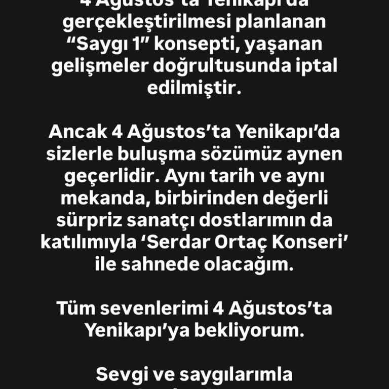 İstanbul Festivali'nden İptal Edilen Serdar Ortaç Konseri İçin Bilet İadesi Talebim