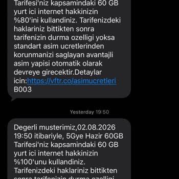 Vodafone İnternet Hakkımın İzinsiz Tüketilmesi Ve Hizmet Desteğinin Yetersizliği