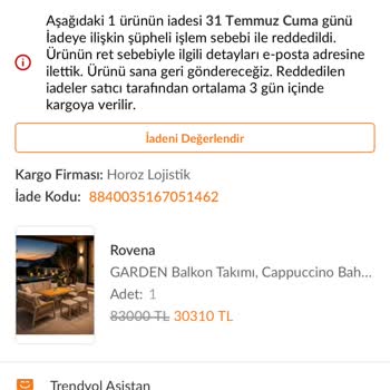 Teslim Edilmeyen Bahçe Takımı İçin İade Reddi Ve Destek Hattı Sorunları