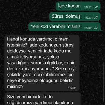İade Kodunun Süresi Dolmuş Gibi Görünmesi Ve Müşteri Hizmetlerinden Yanıt Alamama