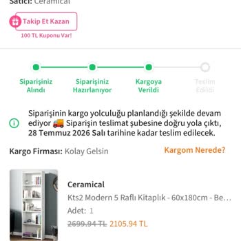 Teslim Edilmemiş Kitaplık İçin Yanıltıcı Kargo Durumu Ve Ücret İadesi Talebi
