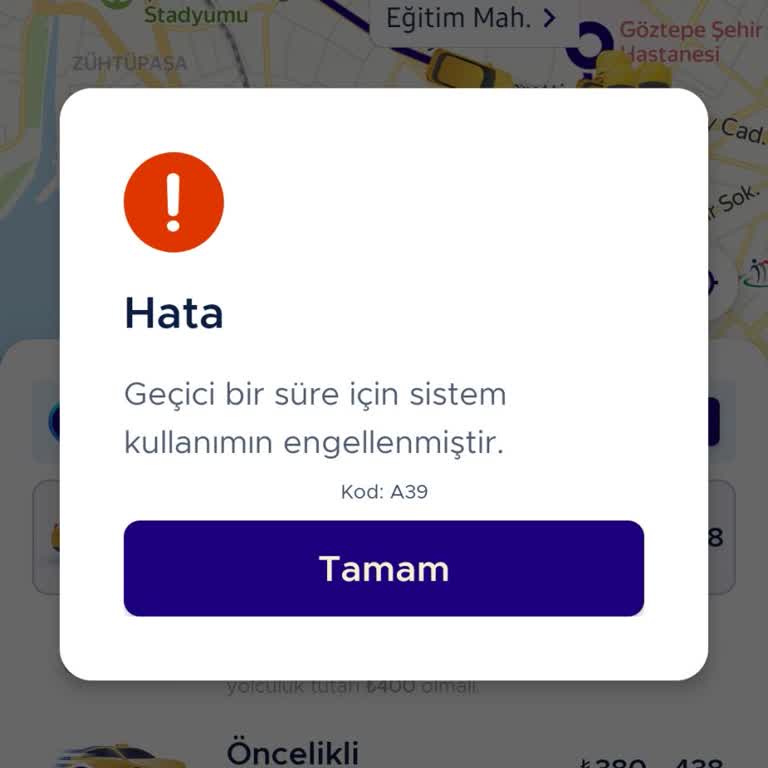 BiTaksi Müşteri Hizmetinin Kaba Üslubu Ve Hatası Nedeniyle Hesabım A39 Kodu İle Haksızca Engellendi