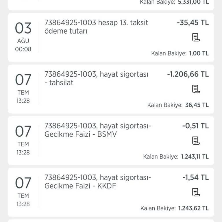 Hayat Sigortası İptali Sonrası 1.255,42 TL Geri Ödeme Gecikme Faizi Nedeniyle Tekrar Çekildi