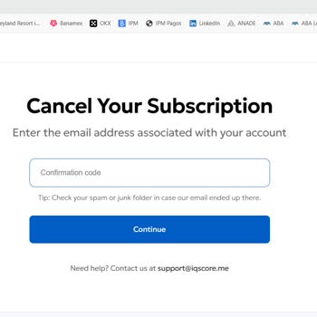 Solicito Cancelación de Suscripción a IQScore.ME y Reembolso del Cobro