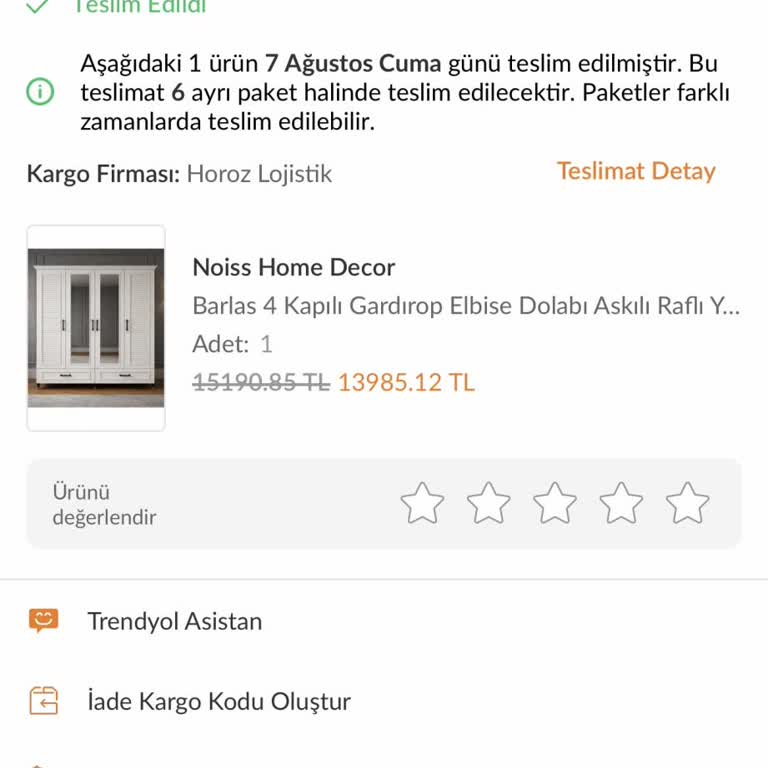 Horoz Lojistik'te Kapı Teslimi İhmal Edilen Gardırop Ve Canlı Destek Sorunu