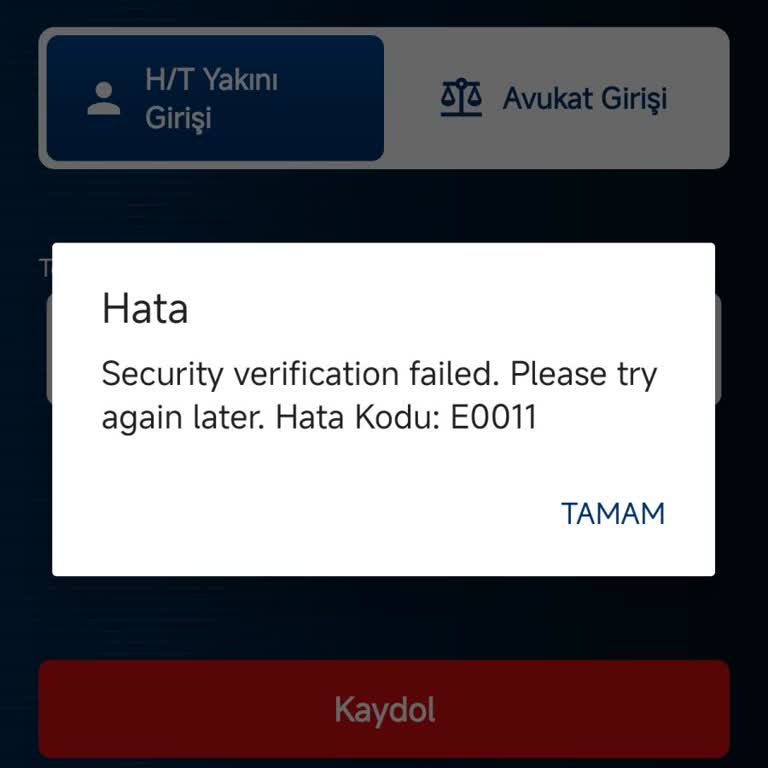 Adalet Bakanlığı Mobil Uygulamasında Güvenlik Doğrulama Hatası (e0011)