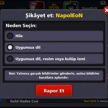 Napoleon Kullanıcısının Hile Ve Küfürlü Davranışı İçin Ban Ve Çip İadesi Talebi