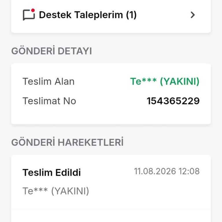 Teslim Edildi Olarak Görünen Telefon Ekranı Kargosu Alınmadı